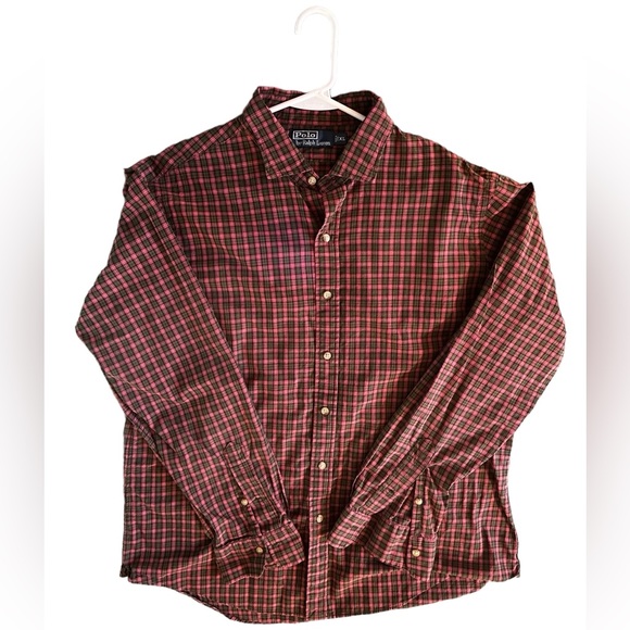 Polo Ralph Lauren Vintage Button Down Shirt Men's XL Green / Pastel Burgundy - Picture 2 of 6